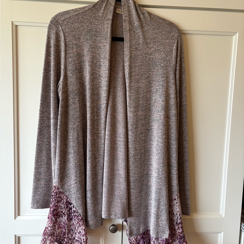 LOGO by Lori Goldstein Heather Gray Cardigan with Pink Accents